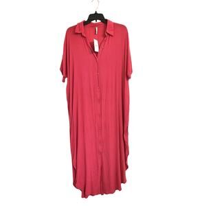 NWT Raviya Red Kaftan Button-up Swim Cover-up Vacation Resort S
